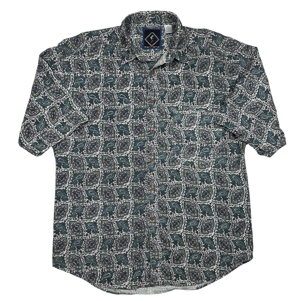 Vintage Santana 80s 90s Button Down Shirt Paisley Print Pattern XL Skater Surfer